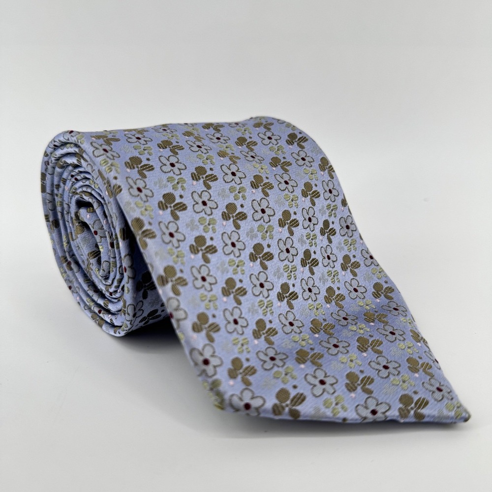 J. Garcia Necktie Mens OS Blue Brown Floral Pattern Classic Silk Dress Tie